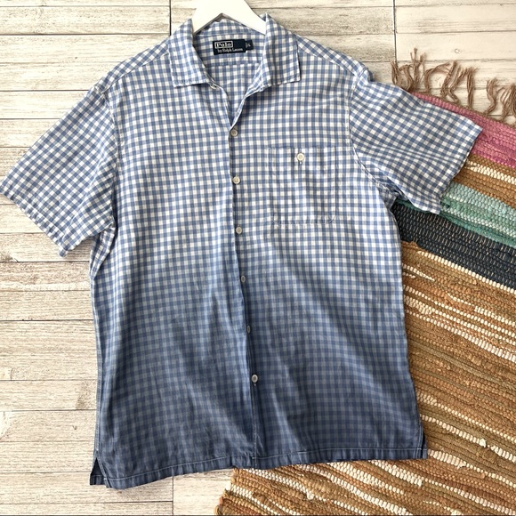 Polo by Ralph Lauren Camp Collar Ombré Gingham Plaid Shirt - Custom Dyed - Picture 2 of 15